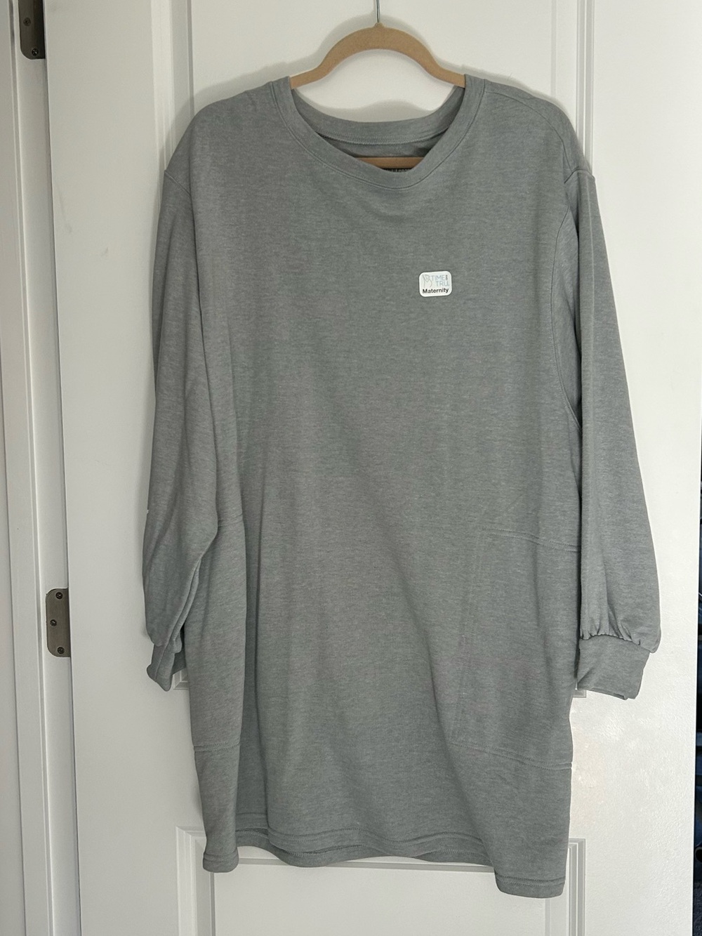 Time and Tru Maternity Sweatshirt Dress Gray Long Sleeve Pocket Dress NWT Size L